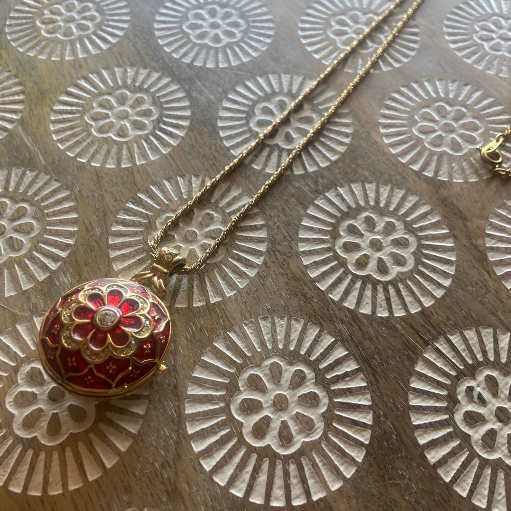 Red Faberge like locket necklace